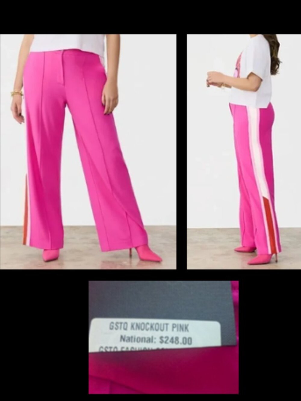NWT GSTQ Side Striped  Wide Leg PantS Knockout Pink NEW Womens Plus Size 20W